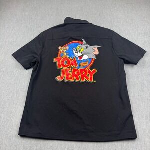 Tom & Jerrry Shirt Mens Large Black Short Sleeve Button Up‎ Camp Casual Cartoon
